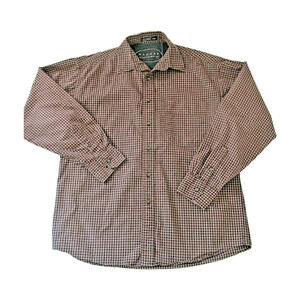 Haggar Button Front Dress Shirt Mens Medium‎ Red Plaid Long Sleeve Collared Top